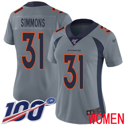Women Denver Broncos #31 Justin Simmons Limited Silver Inverted Legend 100th Season Football NFL Jersey